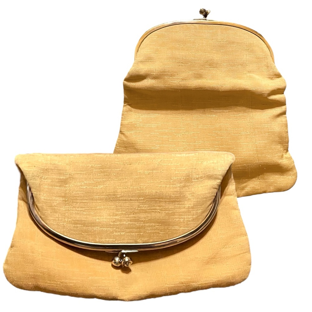 Vintage Ingber FoldOver Clutch Purse Canary Yellow Gold Hardware Kiss Lock Close